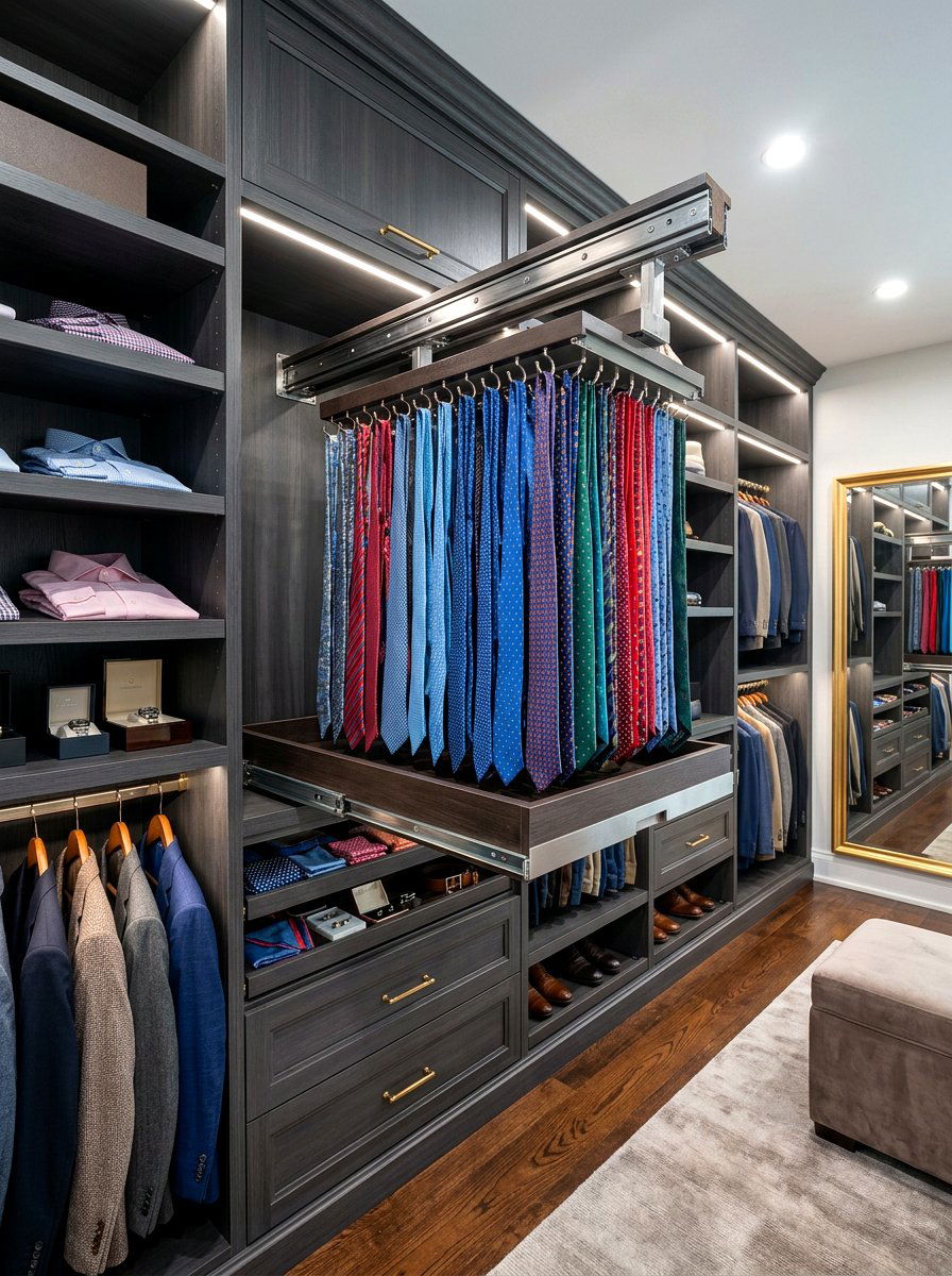 Sliding Tie Organizer - 30 tie storage ideas