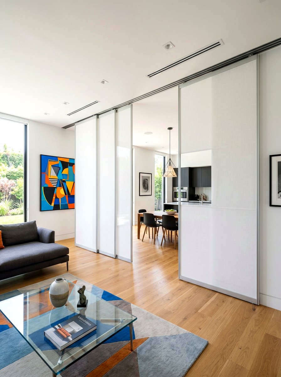 Sliding Track Panel System - 30 curtain divider apartment ideas