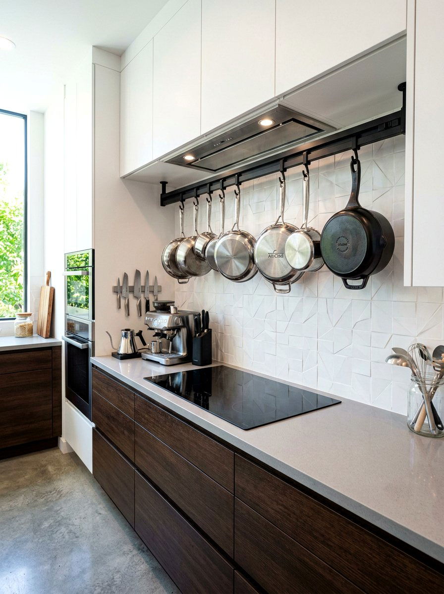 Sliding Track Pot Rack - 30 hanging pot rack ideas