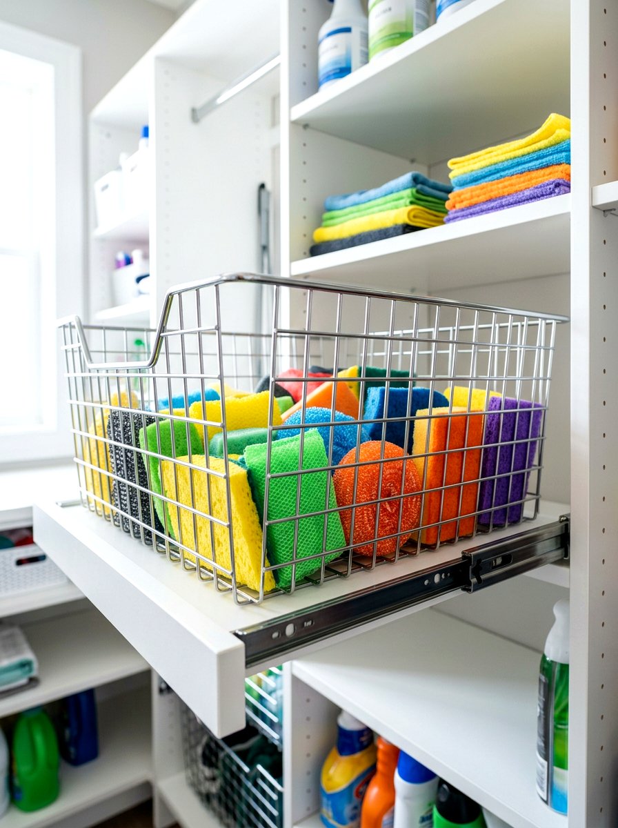Sliding Wire Basket - 30 cleaning closet organization ideas