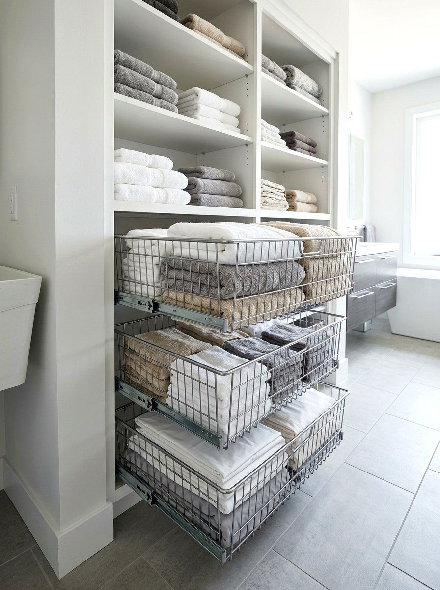 Sliding Wire Drawers - 30 linen closet organization ideas