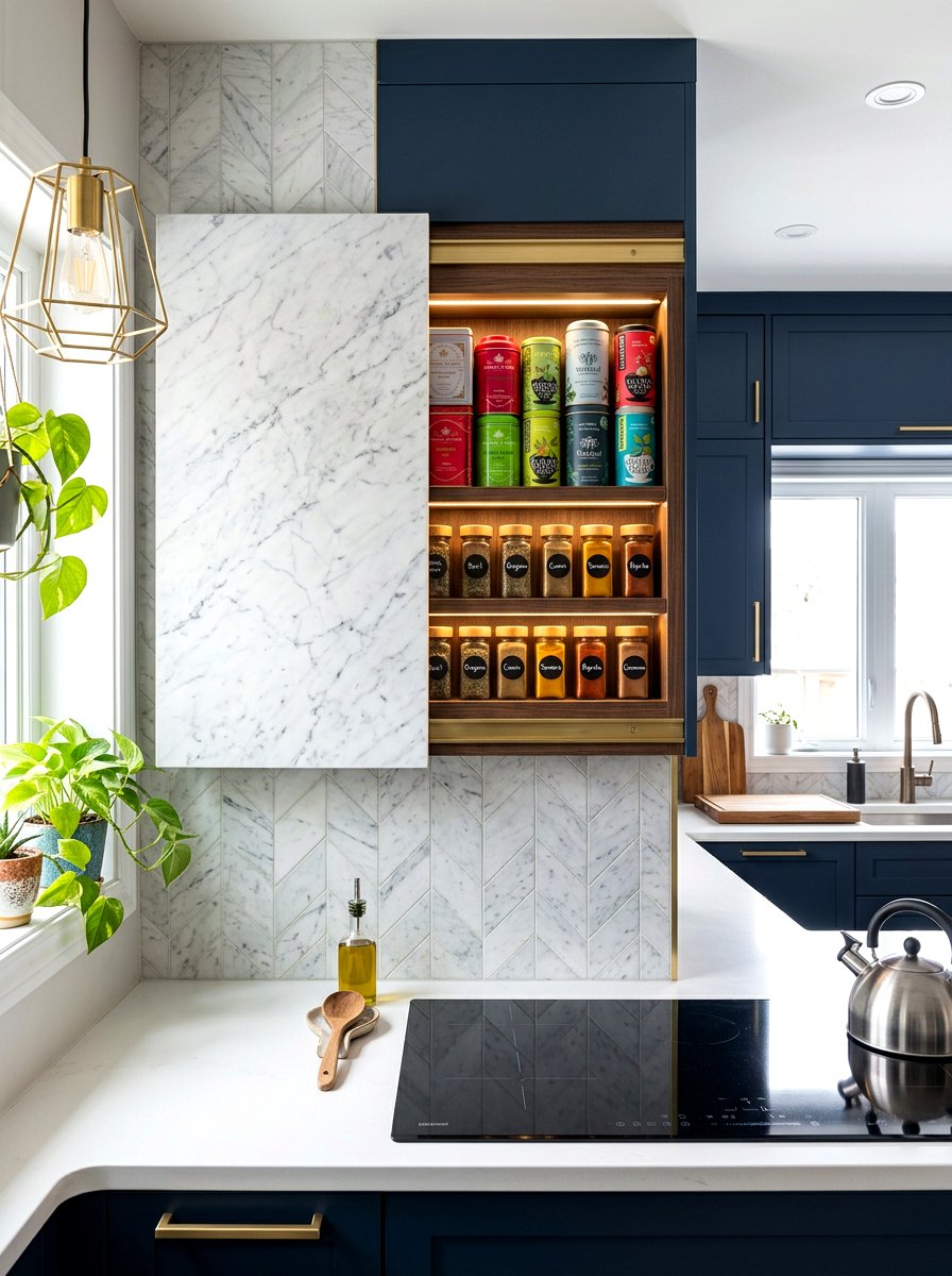 Sliding backsplash tea storage - 30 hidden tea pantry ideas