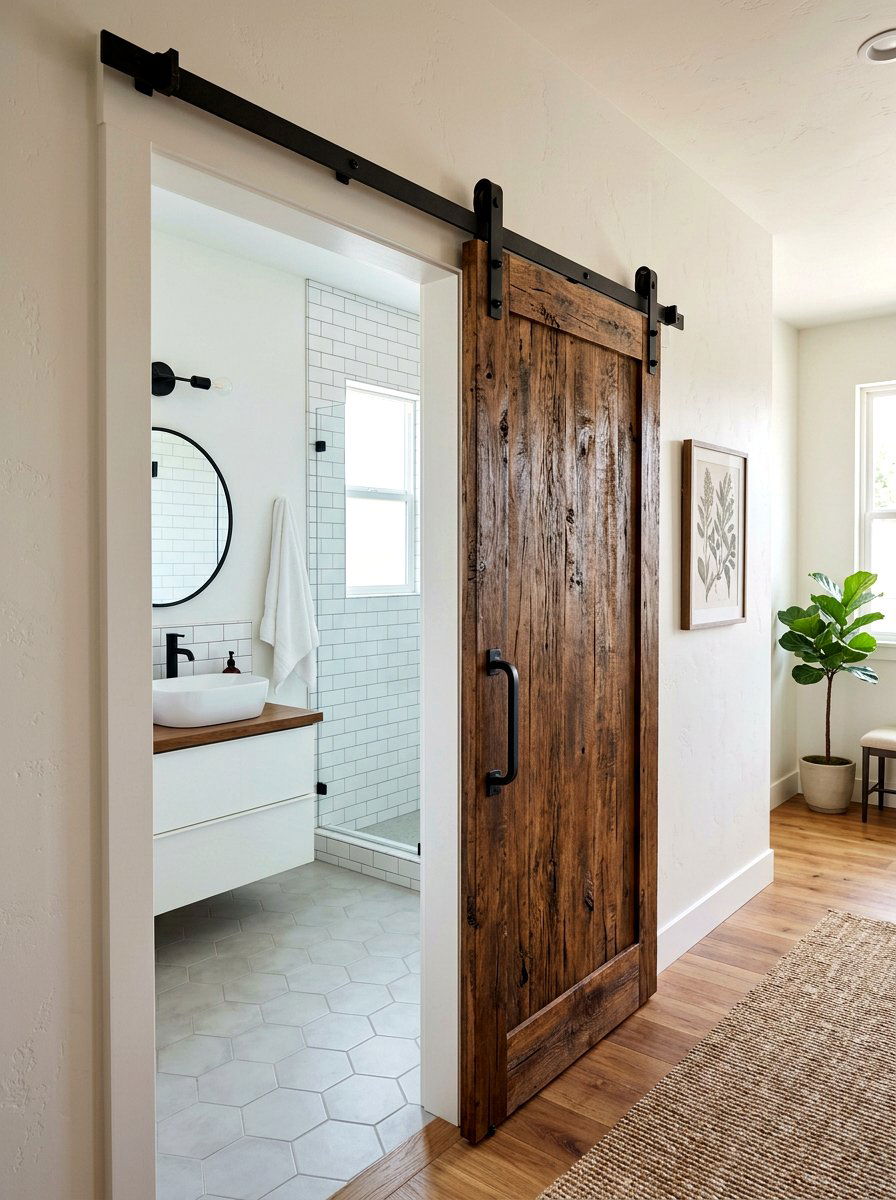 Sliding barn door - 30 bathroom makeover ideas