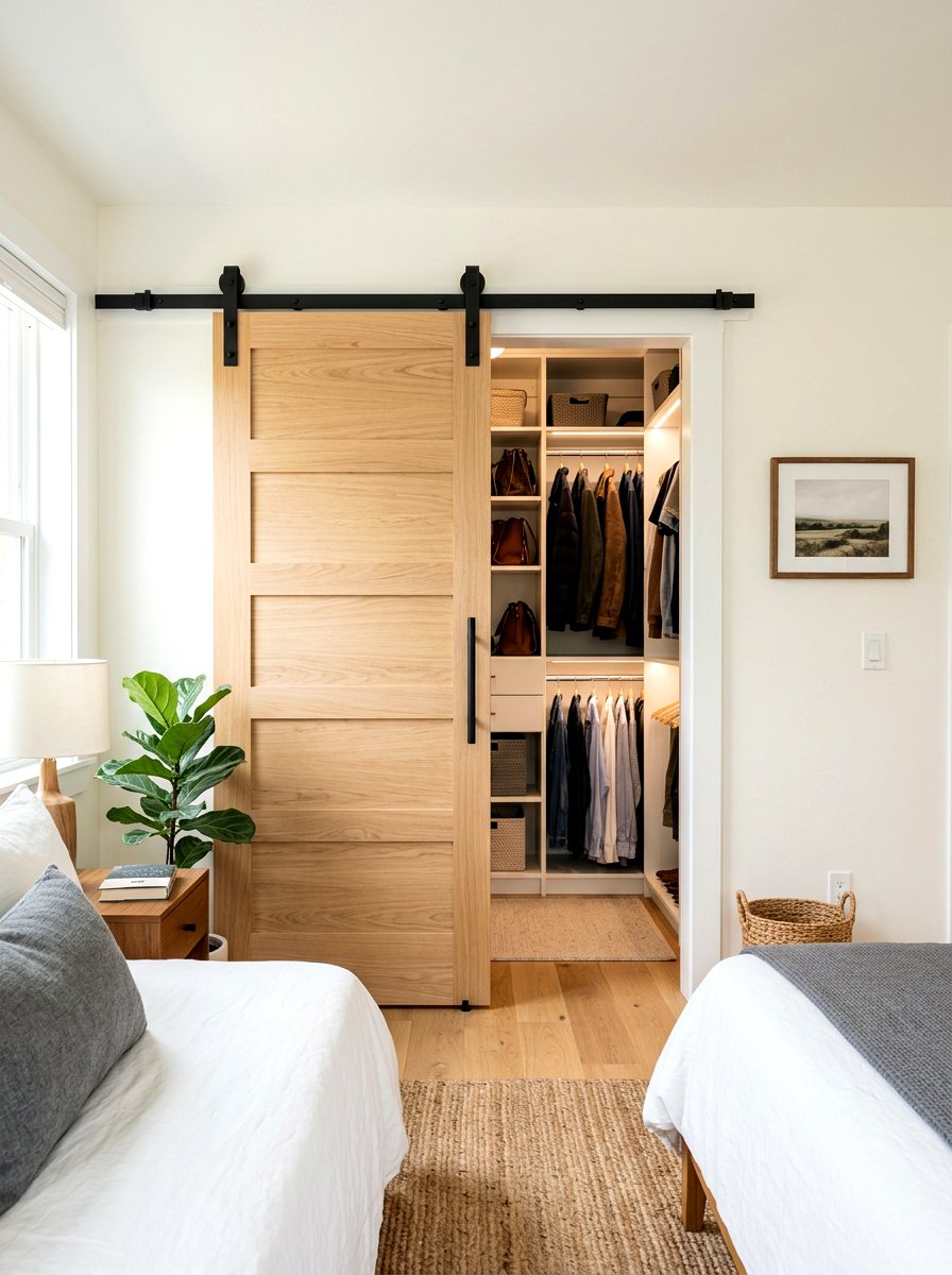 Sliding barn door - 30 small walk in closet ideas