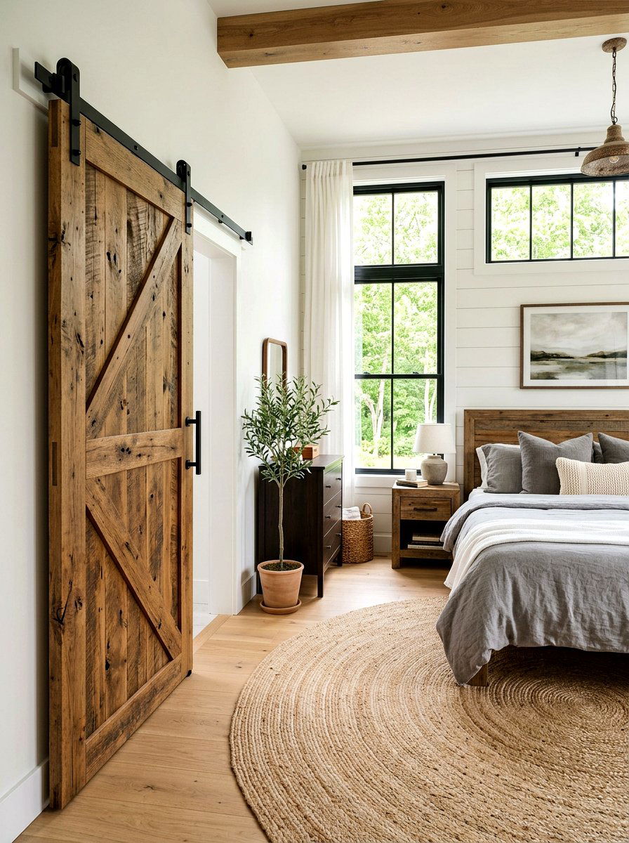 Sliding barn door - 30 farmhouse bedroom ideas