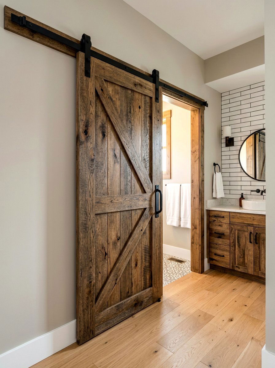 Sliding barn door - 30 rustic bathroom ideas
