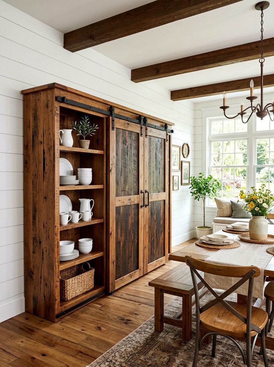 Sliding barn door cabinet - 30 dining room storage ideas