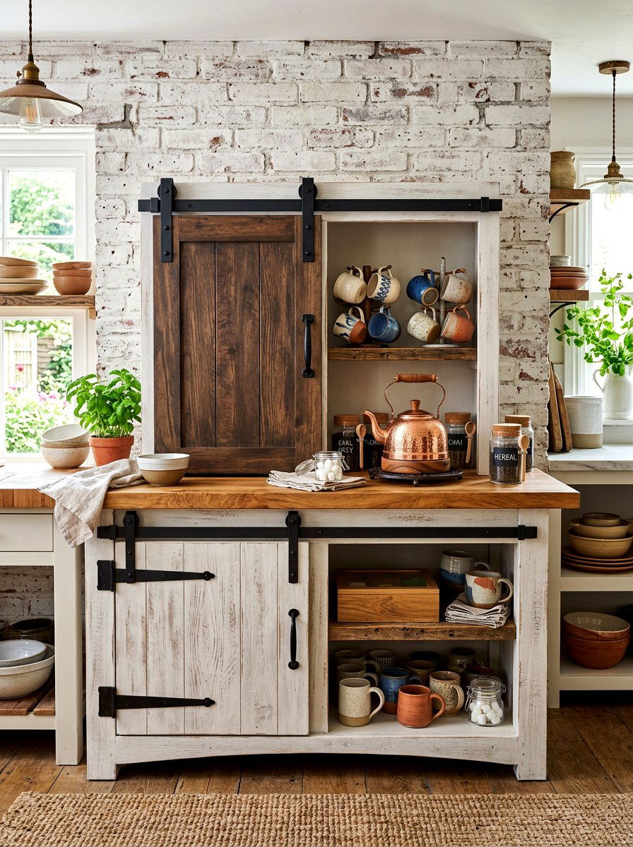 Sliding barn door cabinet - 30 hidden tea pantry ideas