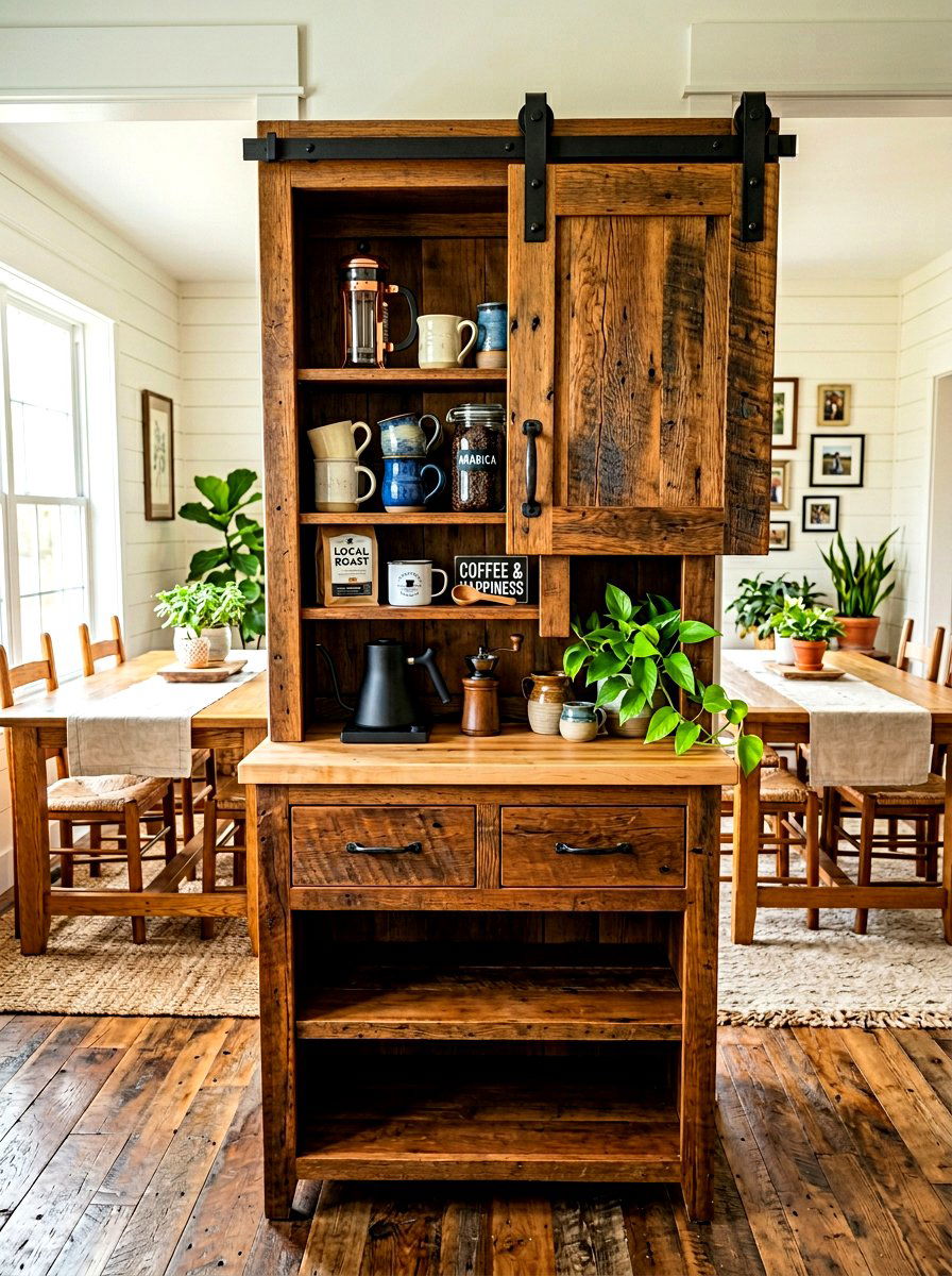 Sliding barn door coffee bar - 30 hidden coffee pantry ideas
