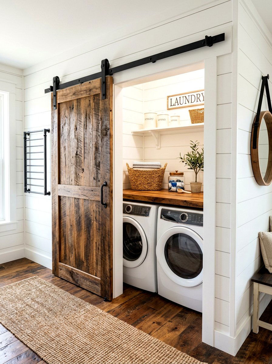 Sliding barn door laundry enclosure - 30 washer dryer enclosure ideas