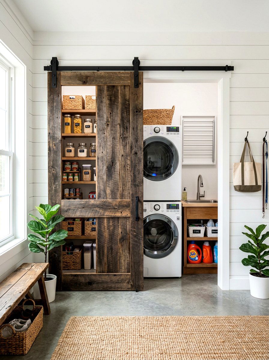 Sliding barn door laundry pantry - 30 laundry room pantry combo ideas