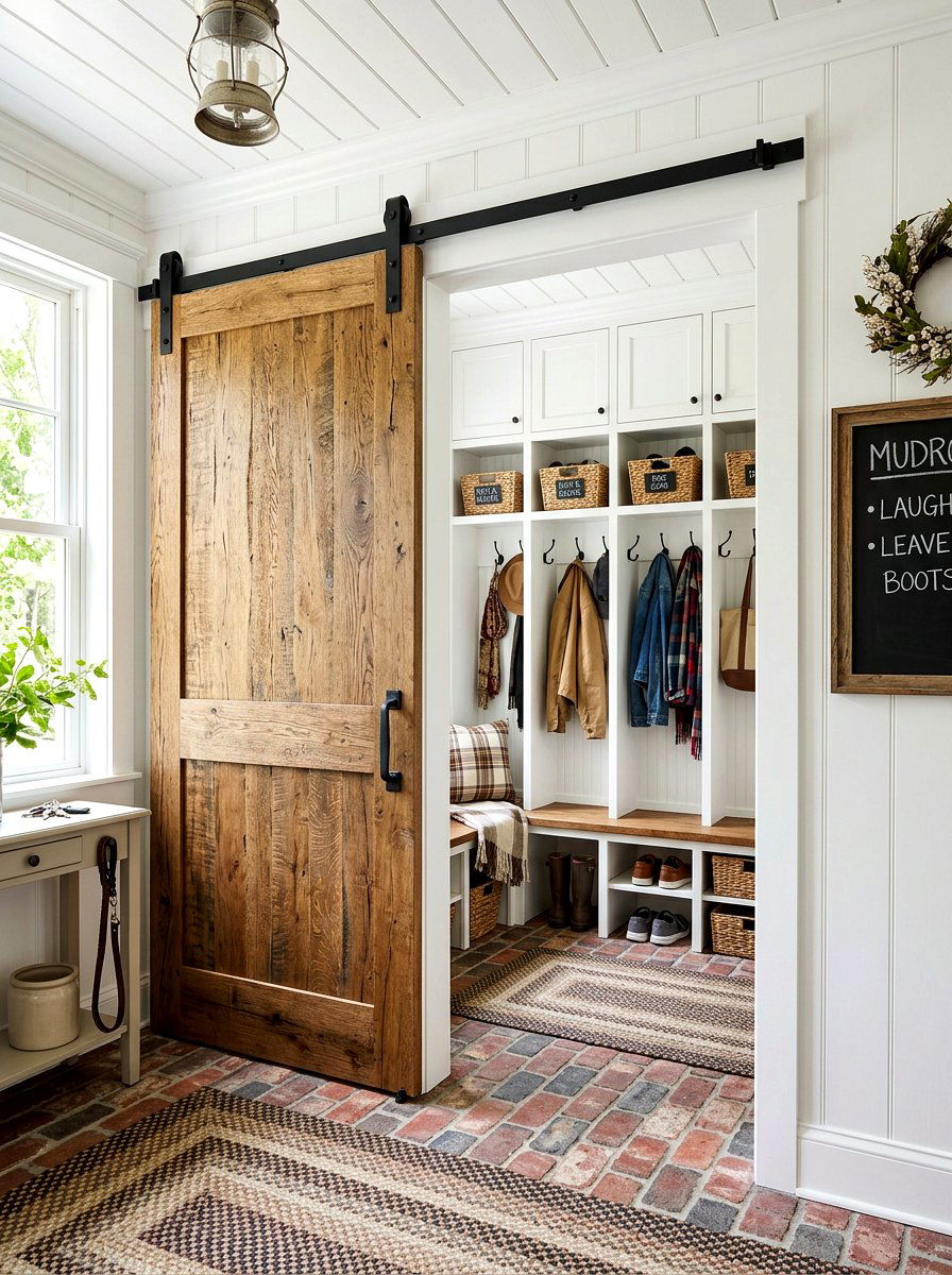 Sliding barn door mudroom - 30 organizing a mudroom ideas