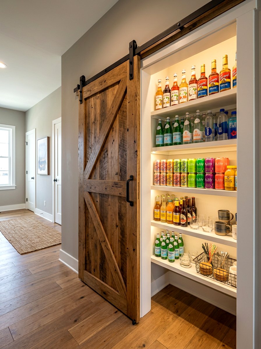 Sliding barn door pantry - 30 beverage pantry ideas