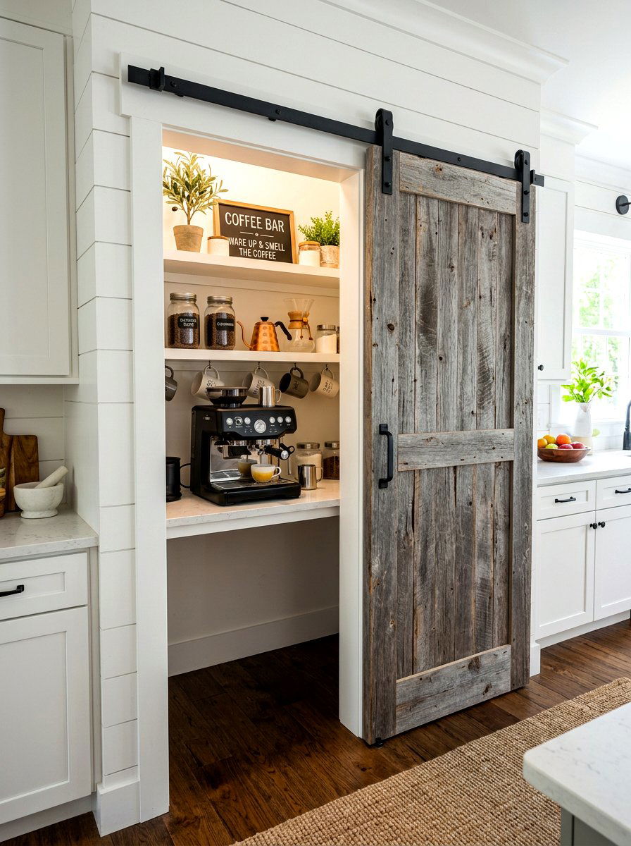 Sliding barn door pantry - 30 coffee pantry wall ideas