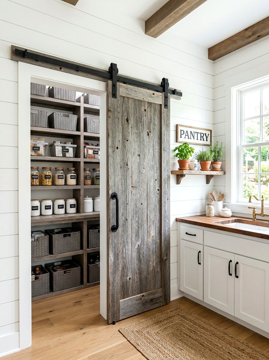 Sliding barn door pantry - 30 farmhouse pantry shelving ideas