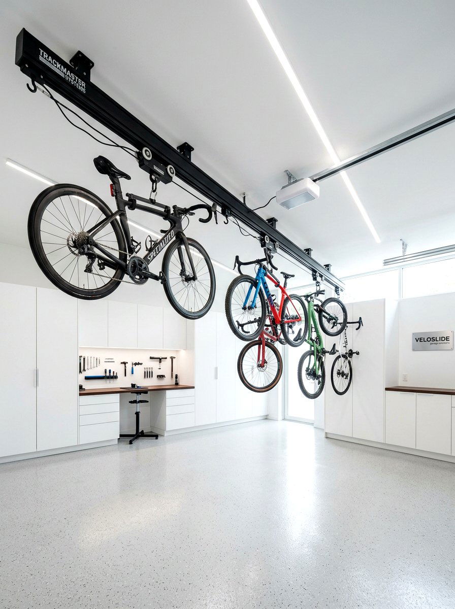 Sliding bike track system - 30 garage bike storage ideas