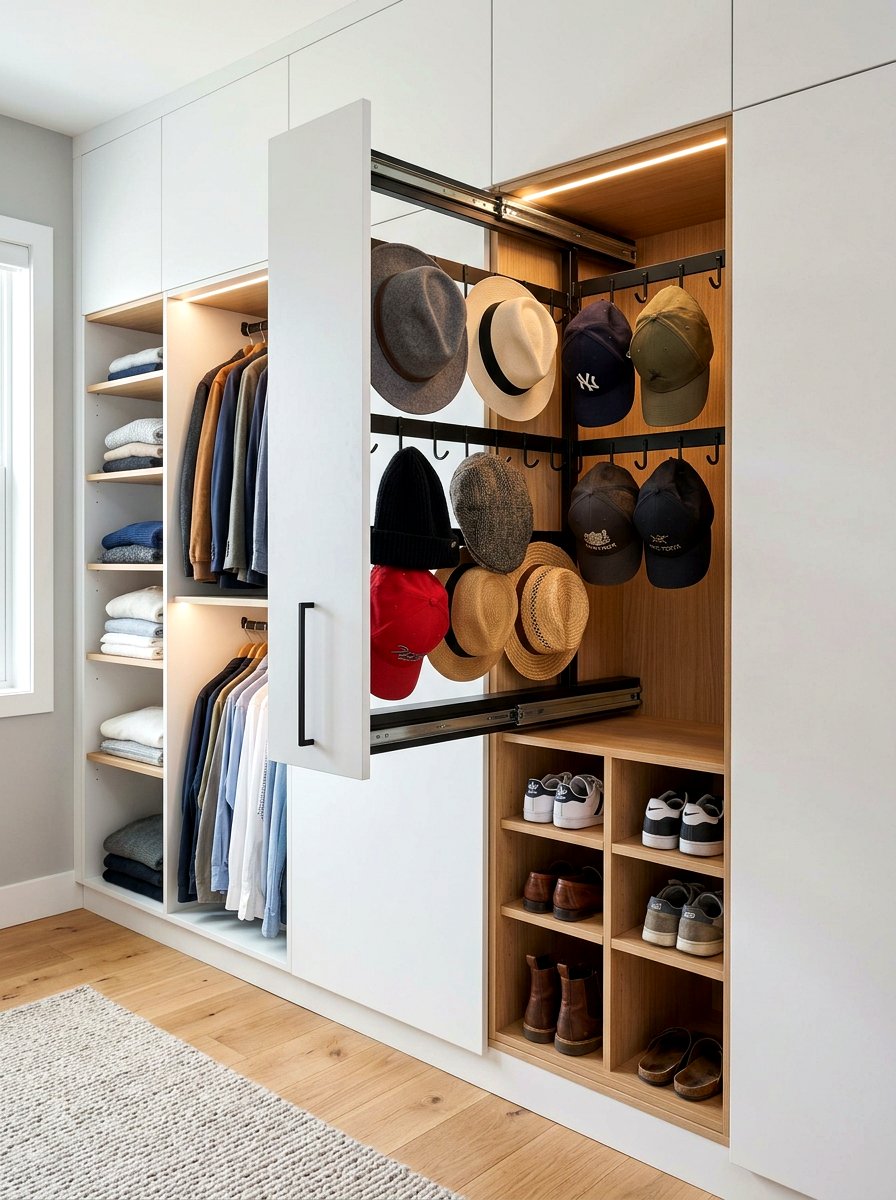 Sliding closet hat rack - 30 hat storage closet ideas