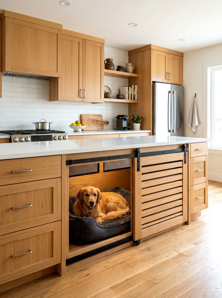 Sliding door dog crate kitchen - 30 pet station kitchen ideas