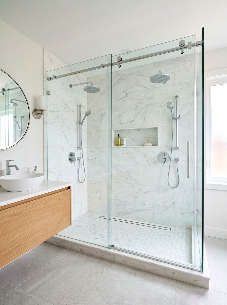 Sliding glass door double shower - 30 double shower bathroom ideas