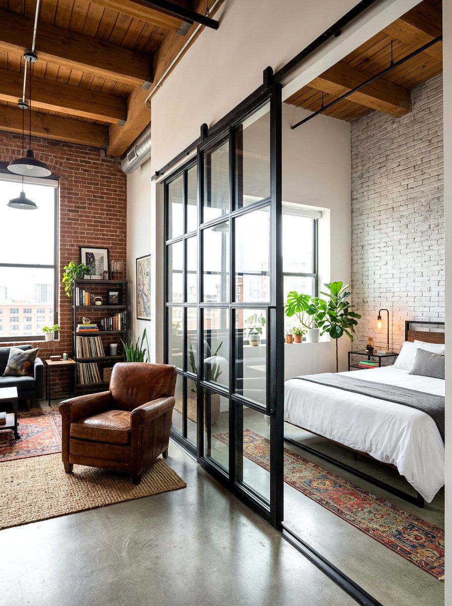 Sliding glass door partition - 30 partial divider studio ideas