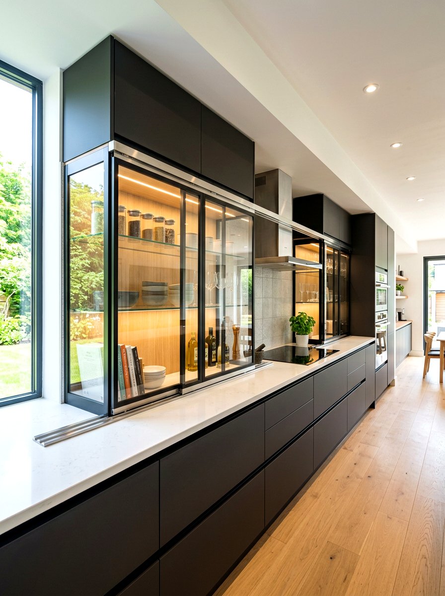Sliding glass kitchen cabinet - 30 glass front kitchen cabinet ideas