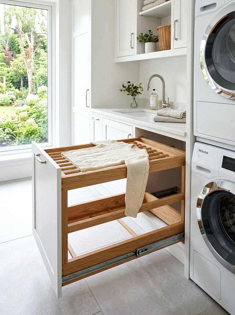 Sliding laundry drying rack - 30 eco laundry room ideas