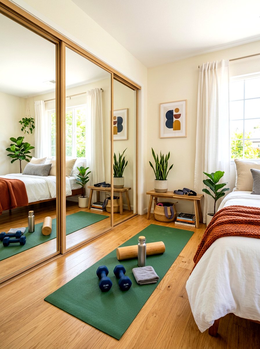 Sliding mirror closet door - 30 workout room mirror ideas