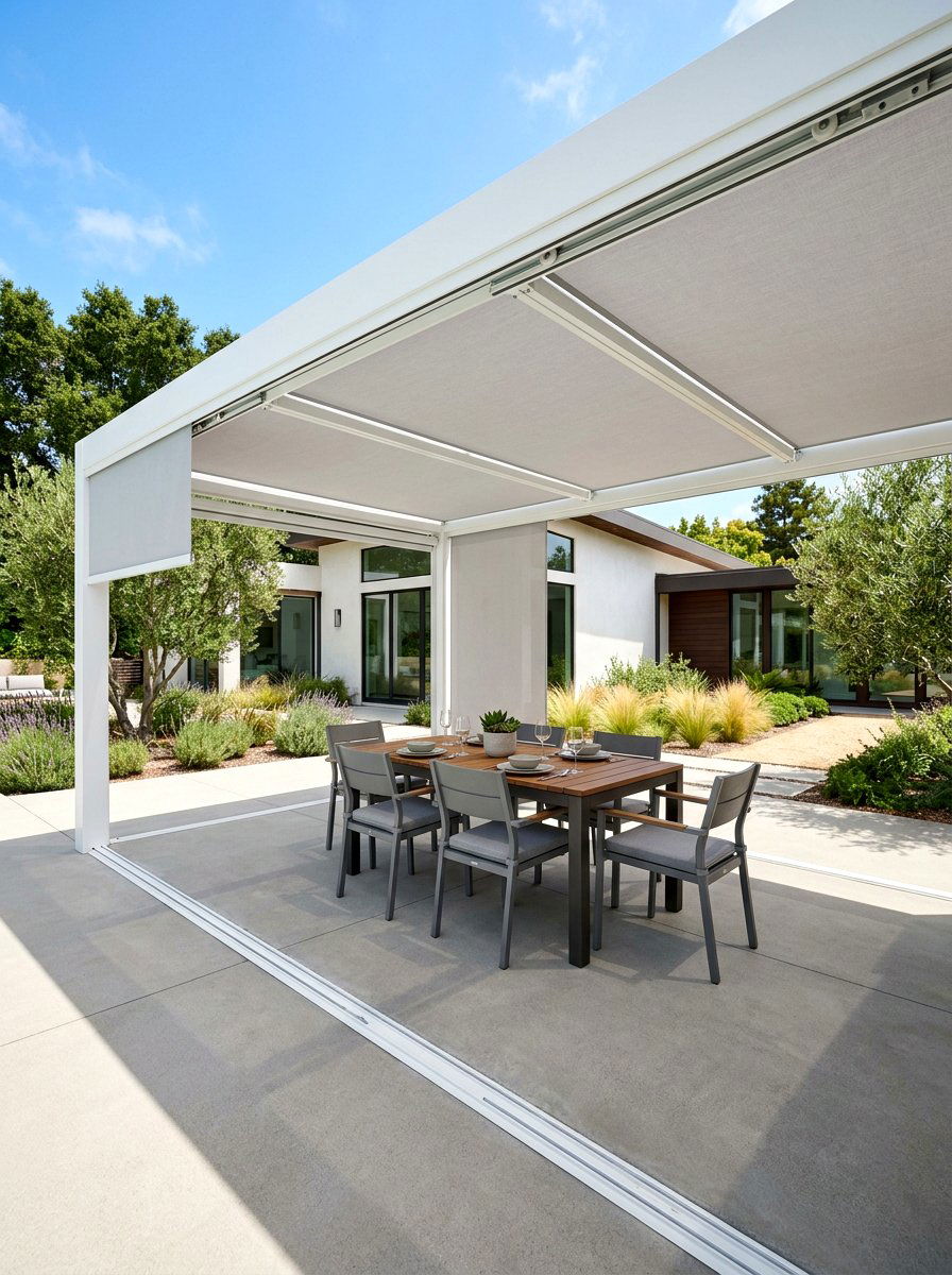 Sliding panel pergola system - 30 pergola privacy curtain ideas