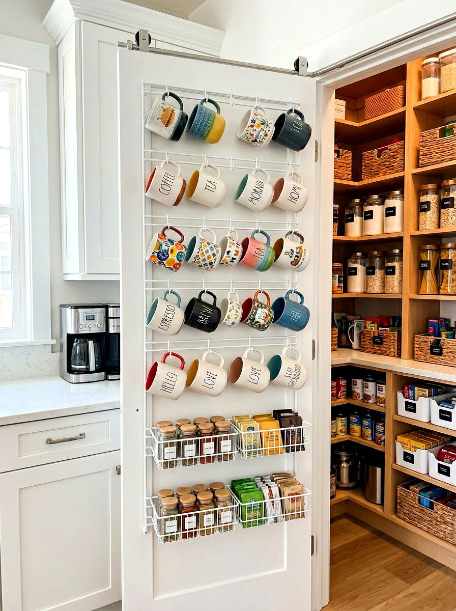 Sliding pantry door rack - 30 mug display ideas