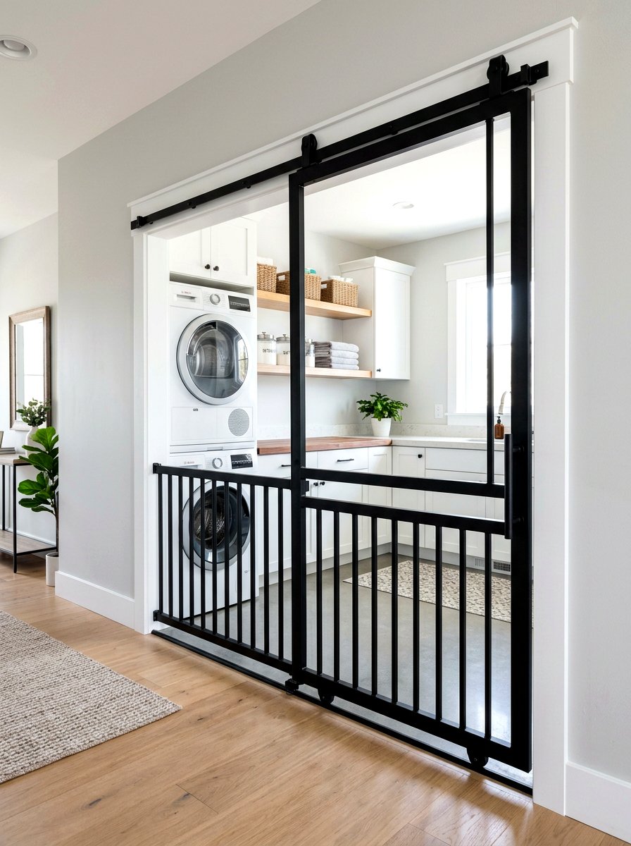 Sliding pet gate - 30 pet laundry room ideas