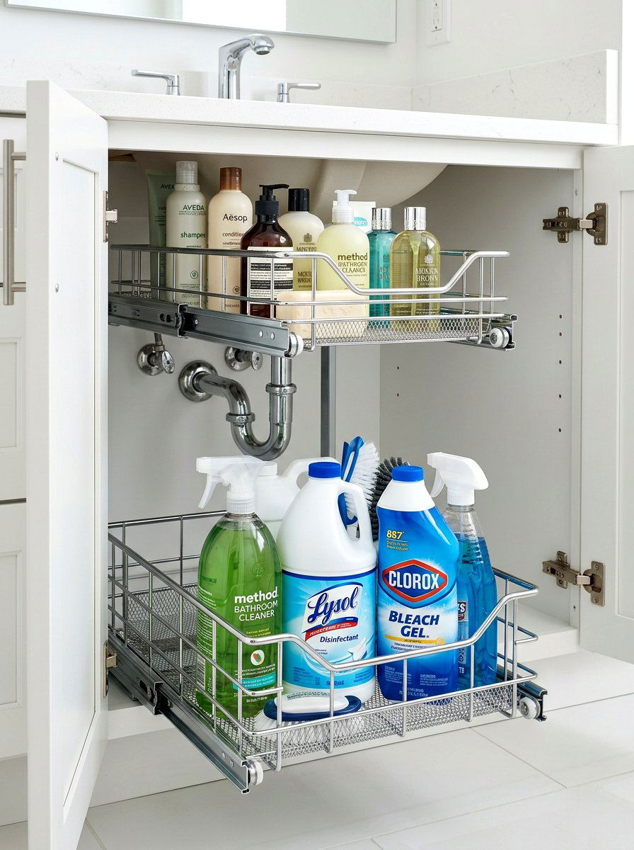 Sliding wire baskets - 30 under sink bathroom storage ideas