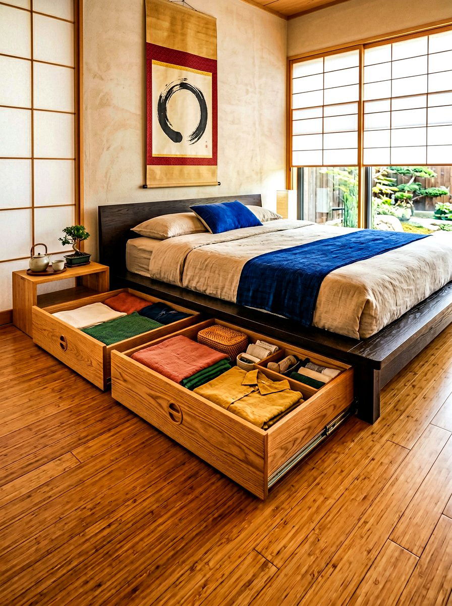 Sliding wooden storage trays - 30 under bed storage ideas