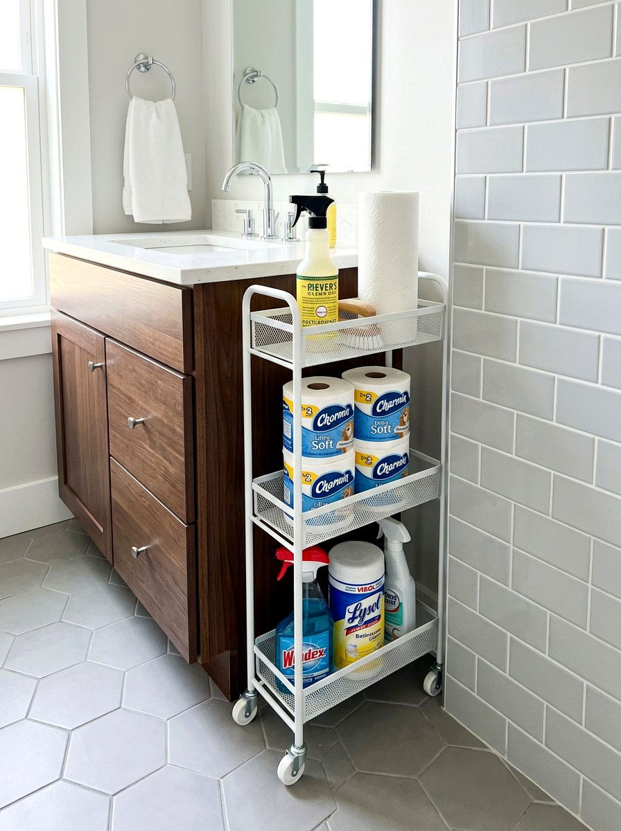 Slim Bathroom Storage Trolley - 30 aesthetic bathroom cart ideas