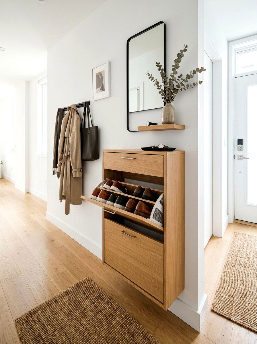 Slim Flip Down Cabinet - 30 hidden shoe storage apartment ideas
