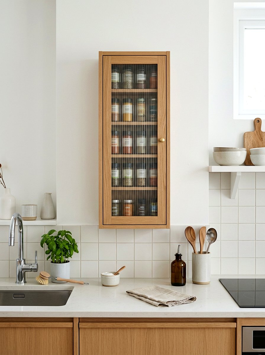 Slim Fluted Glass Spice Rack Cabinet - 30 ribbed glass cabinet ideas