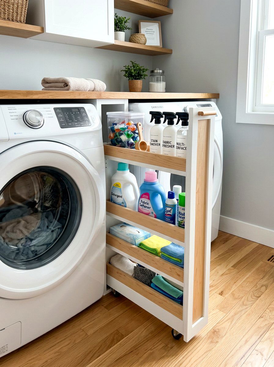 Slim Gap Laundry Storage - 30 laundry room cabinet ideas