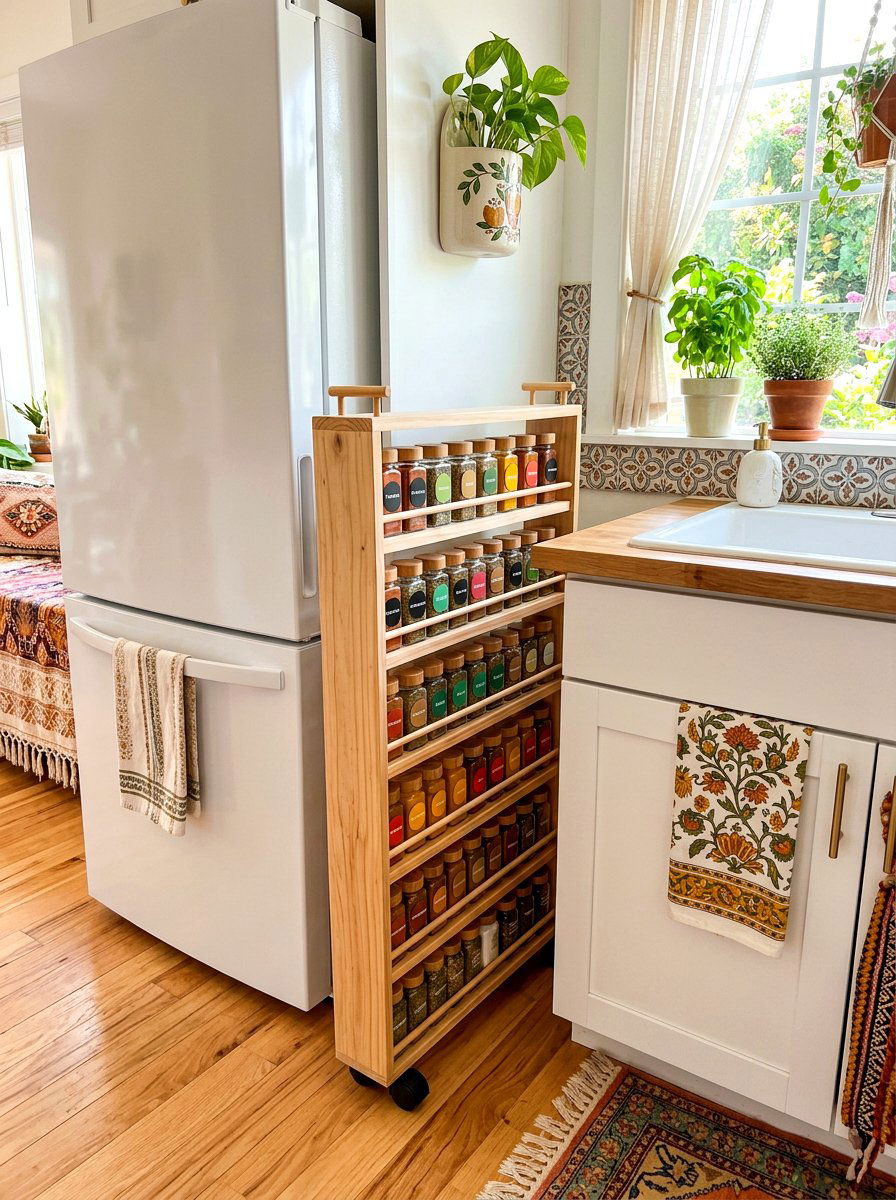 Slim Gap Spice Rack On Wheels - 30 pull out spice rack ideas