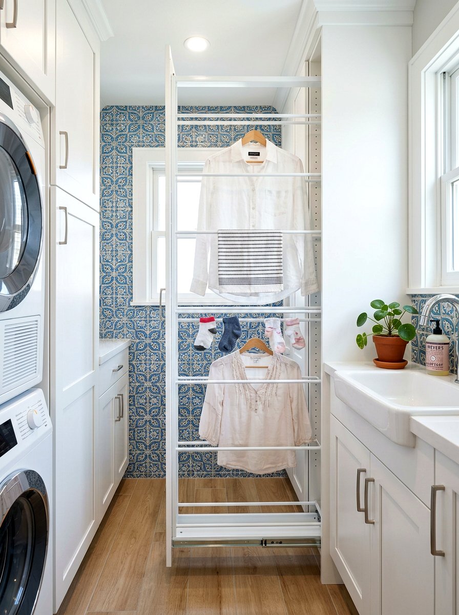 Slim Pull Out Drying Rack - 30 laundry room drying rack ideas