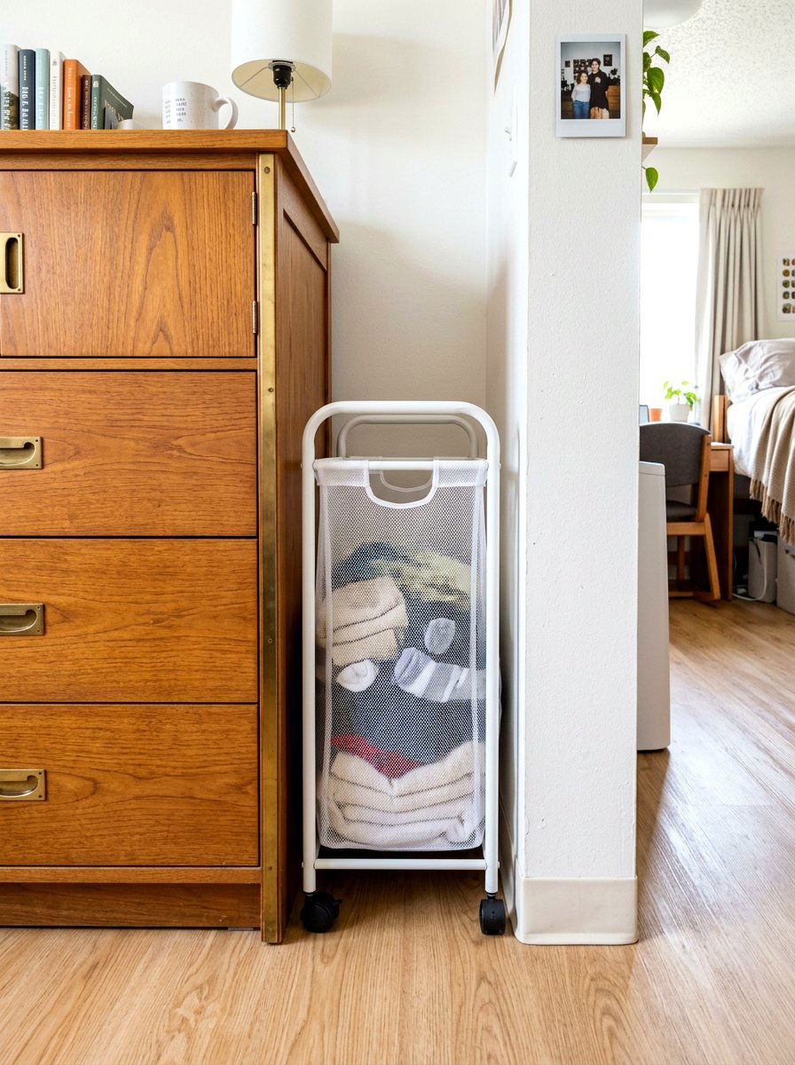 Slim Rolling Laundry Basket - 30 dorm storage ideas