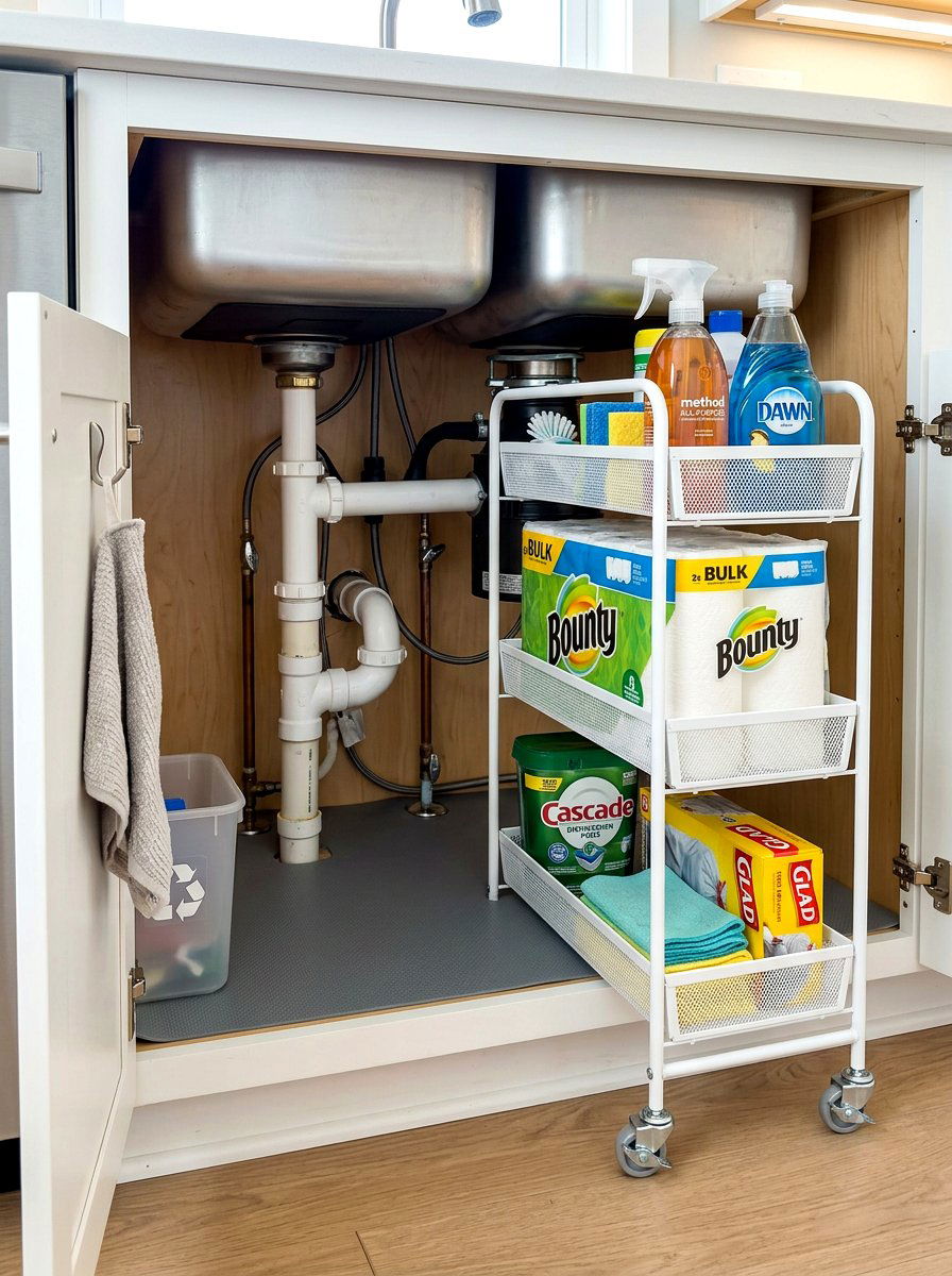 Slim Rolling Utility Cart - 30 under sink kitchen organization ideas