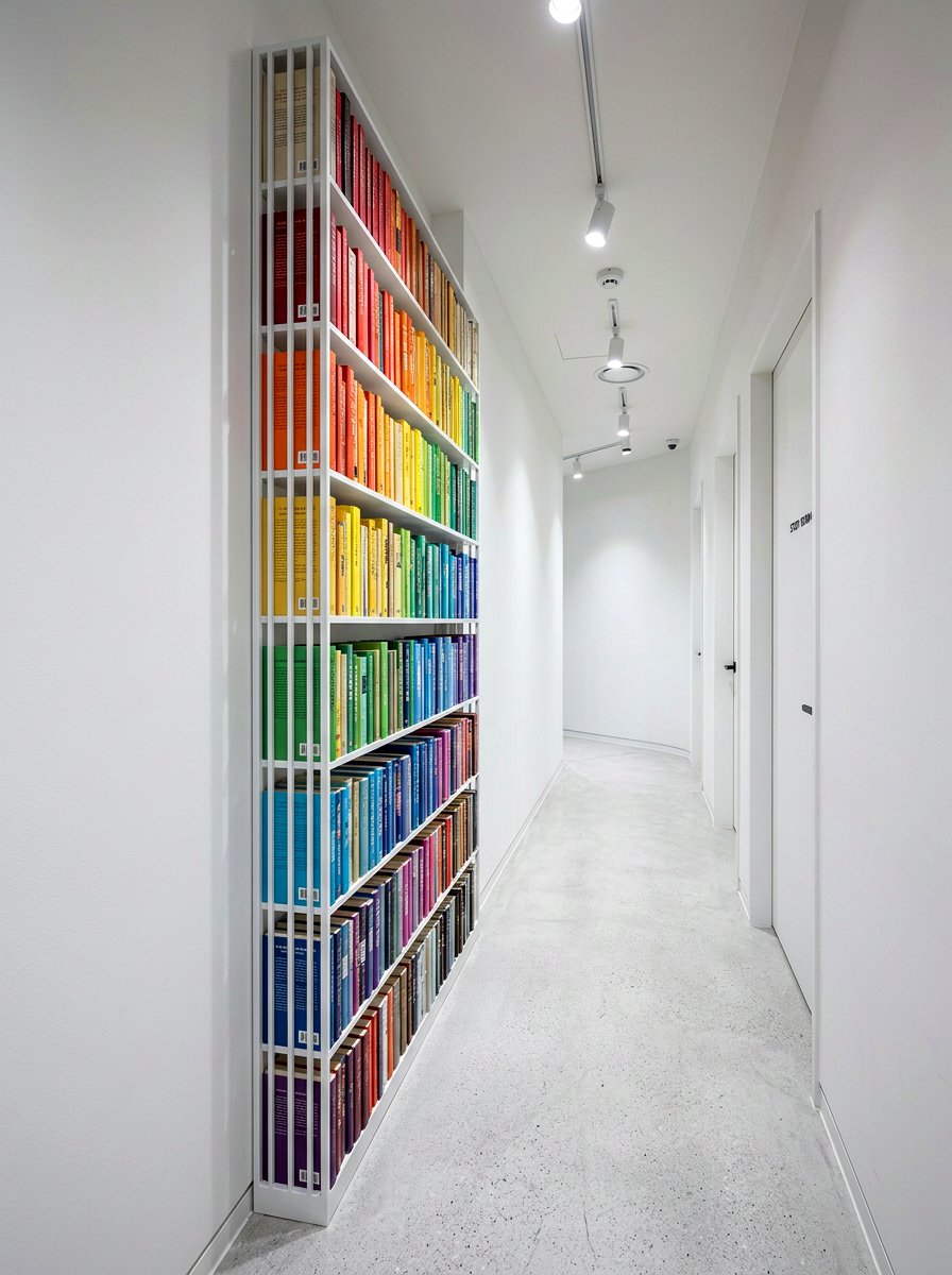 Slim bookshelf for narrow hallway - 30 narrow rental hallway ideas