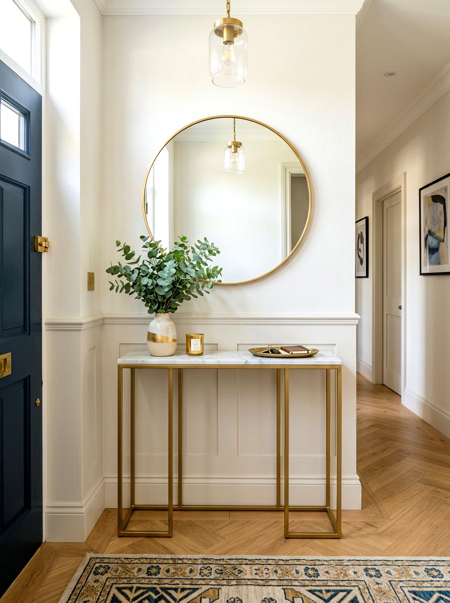 Slim console table for narrow entryway - 30 narrow rental hallway ideas