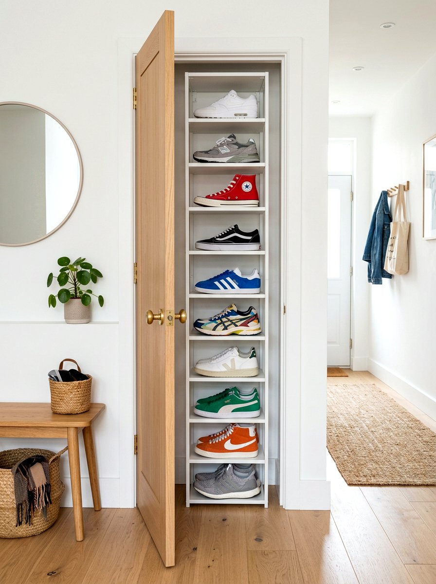 Slim vertical shoe rack - 30 minimalist bedroom storage ideas