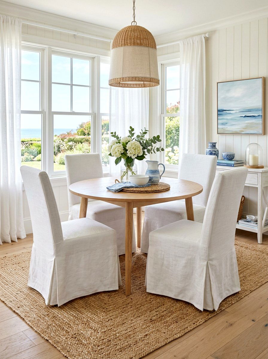 Slipcovered Coastal Dining Corner - 30 Nancy Meyers breakfast nook ideas