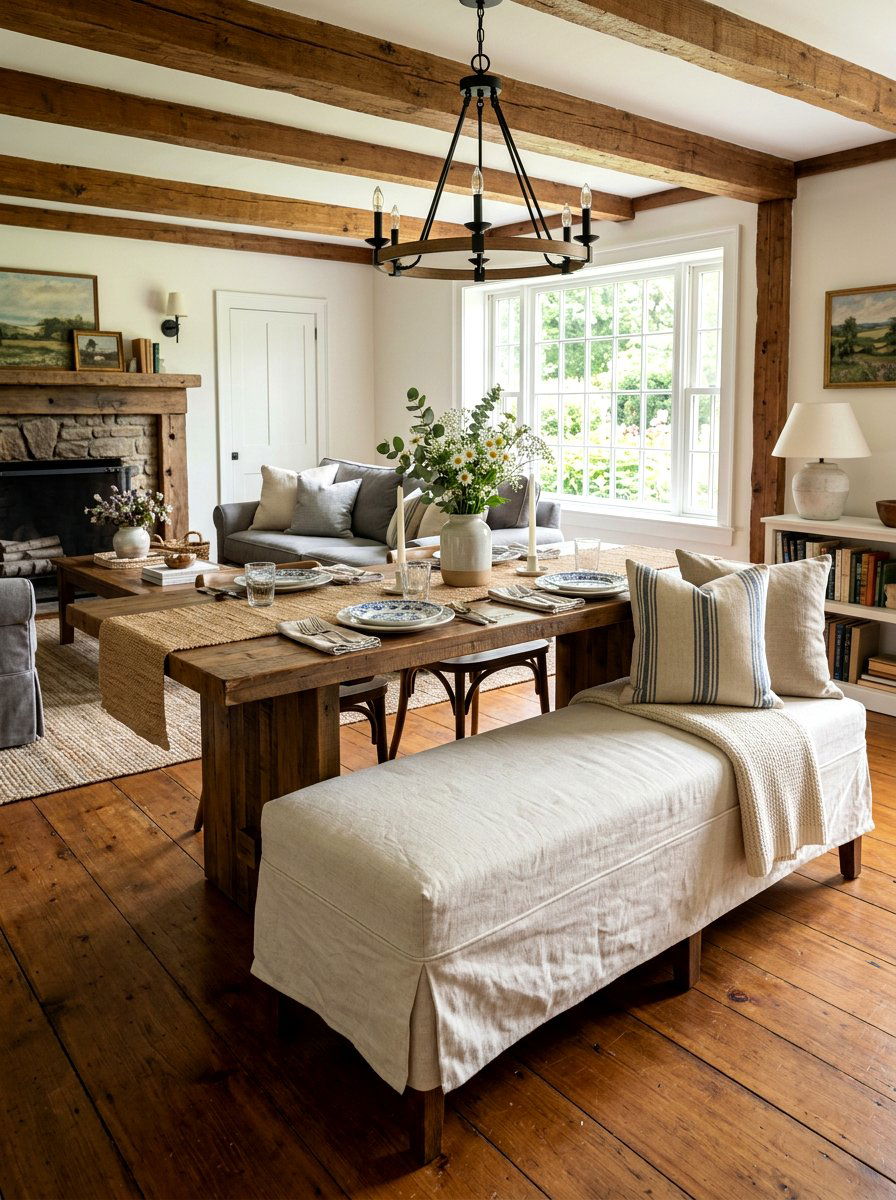 Slipcovered Farmhouse Dining Bench - 30 farmhouse dining bench ideas