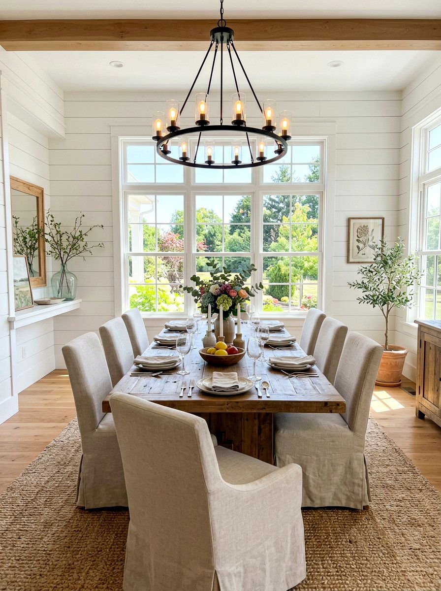 Slipcovered Linen Dining Chair - 30 skirted dining chair ideas
