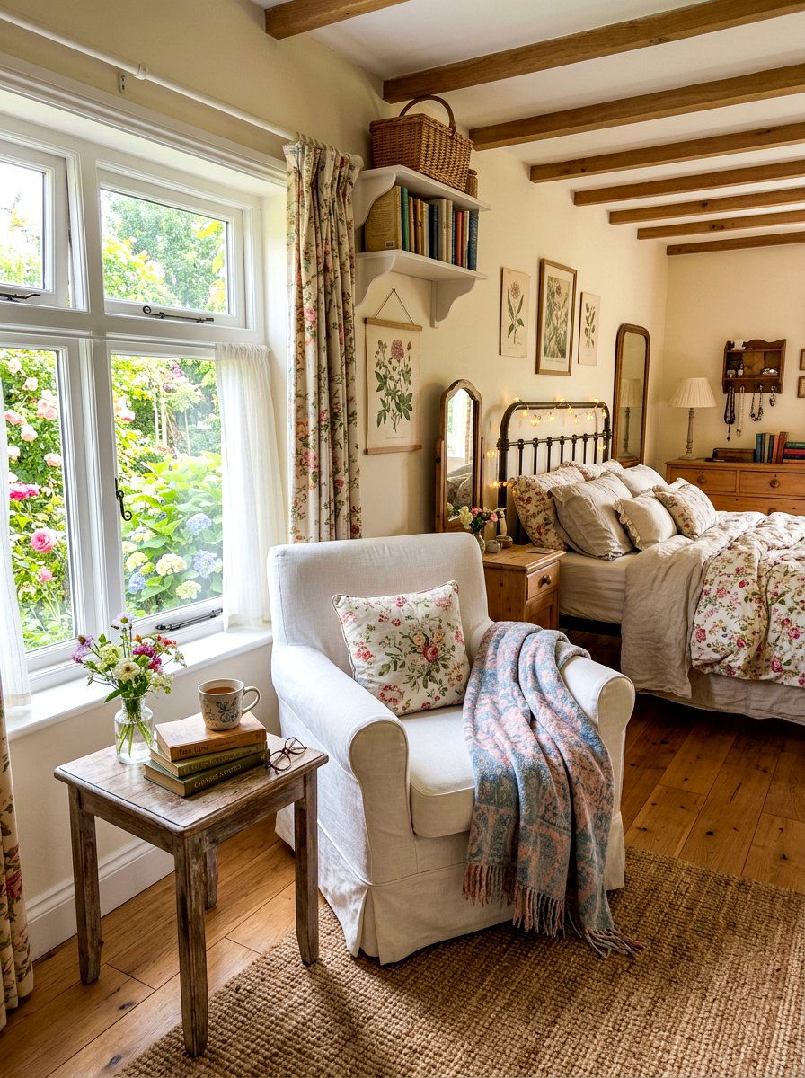 Slipcovered Reading Chair - 30 cottage romantic bedroom ideas