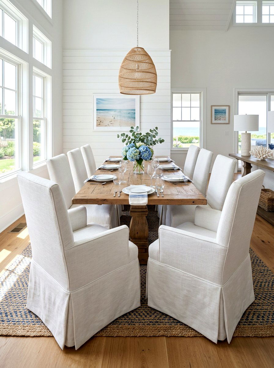 Slipcovered armchairs - 30 Nancy Meyers dining room ideas