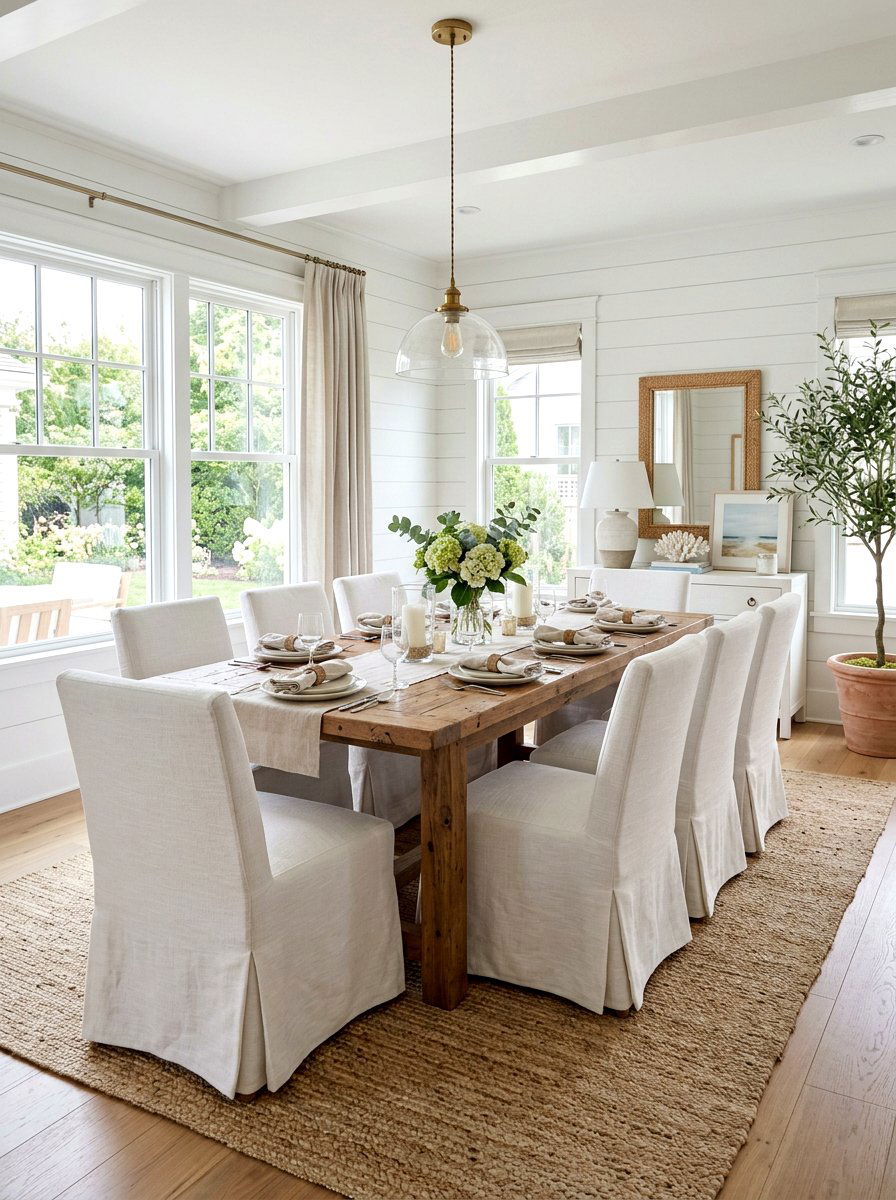 Slipcovered dining room seating - 30 coastal grandmother decor ideas