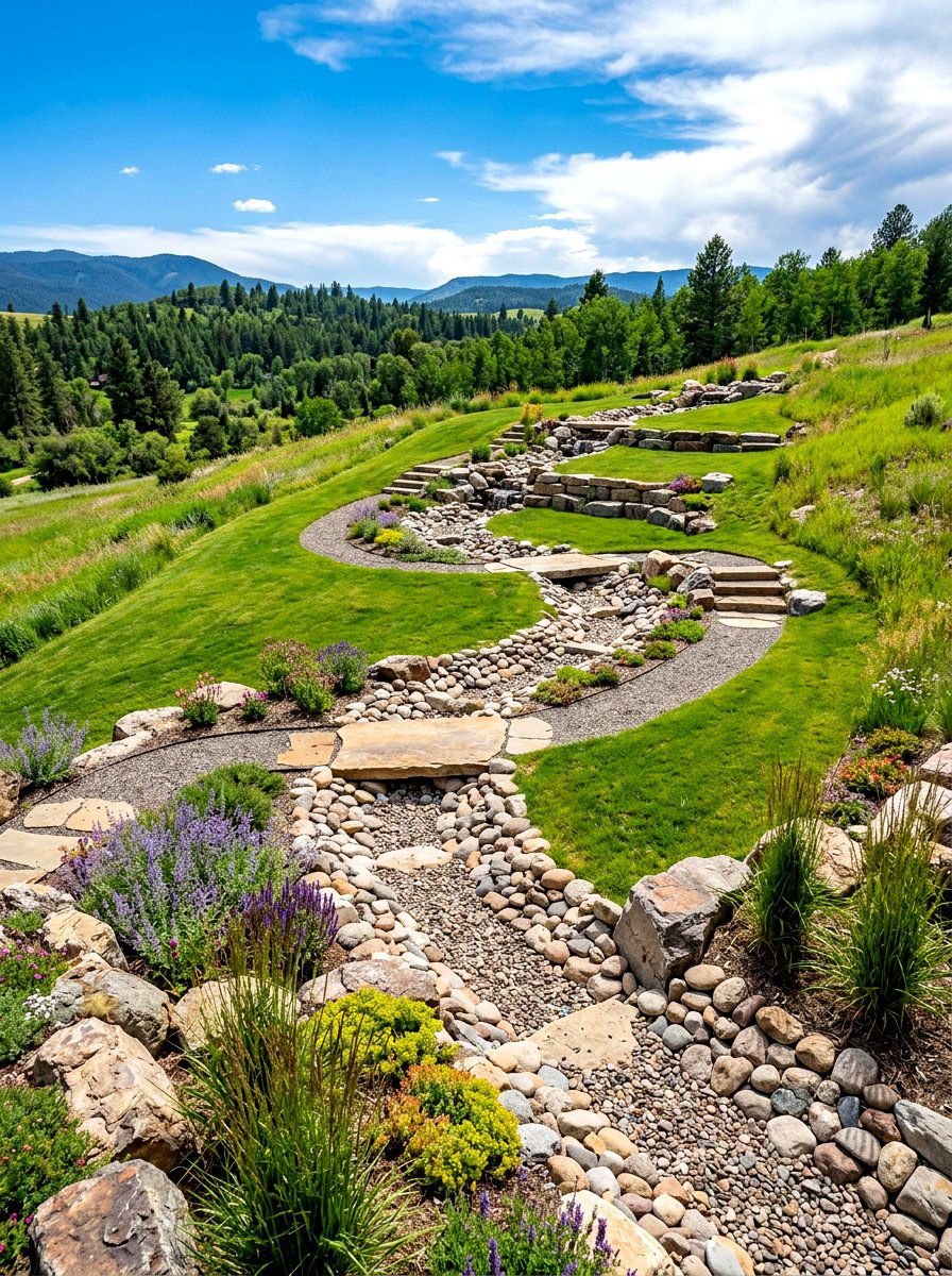 Slope dry creek bed - 30 dry creek bed ideas